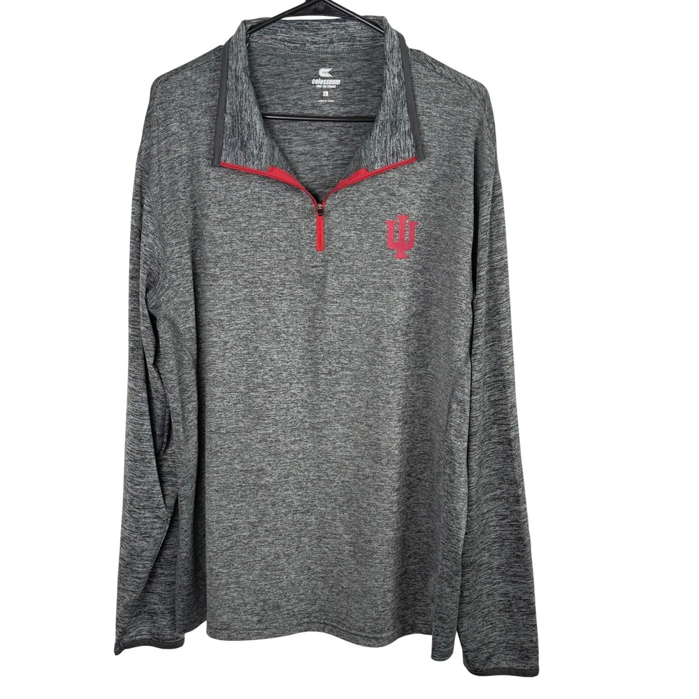 Colosseum Indiana Hoosiers Mens Gray Heathered Quarter Zip Pullover IU Mock- Lg‎